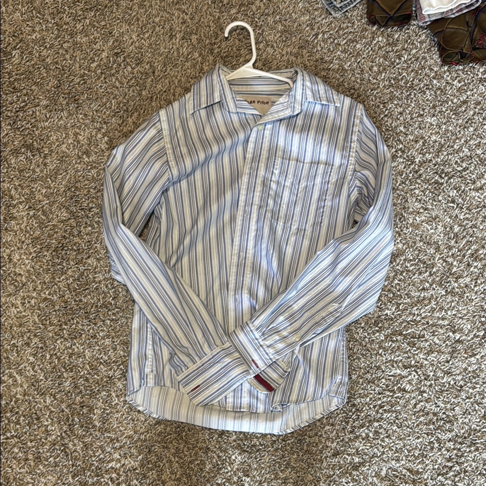 Blue and White Striped Casual Button Down Shirt